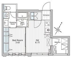 都営大江戸線 若松河田駅 徒歩3分の賃貸マンション 4階1DKの間取り