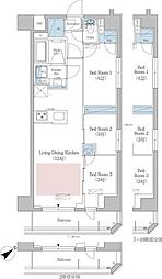 東京メトロ東西線 早稲田駅 徒歩2分の賃貸マンション 10階3LDKの間取り