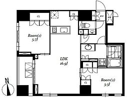 JR総武線 浅草橋駅 徒歩4分の賃貸マンション 2階2LDKの間取り