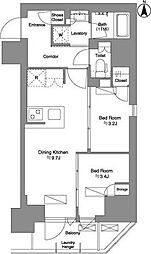 都営大江戸線 新御徒町駅 徒歩3分の賃貸マンション 14階2DKの間取り