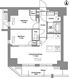 都営大江戸線 新御徒町駅 徒歩3分の賃貸マンション 12階2LDKの間取り