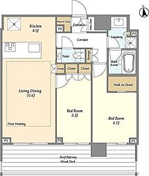 都営大江戸線 牛込柳町駅 徒歩5分の賃貸マンション 2階2LDKの間取り