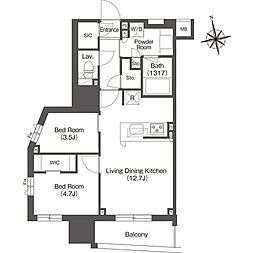 東京メトロ銀座線 稲荷町駅 徒歩3分の賃貸マンション 12階2LDKの間取り