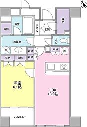 東京メトロ有楽町線 新富町駅 徒歩4分の賃貸マンション 6階1LDKの間取り