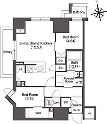 東京メトロ銀座線 稲荷町駅 徒歩3分の賃貸マンション 11階2LDKの間取り