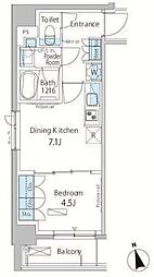 東京メトロ日比谷線 茅場町駅 徒歩4分の賃貸マンション 4階1DKの間取り