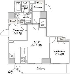 都営浅草線 浅草橋駅 徒歩5分の賃貸マンション 14階2LDKの間取り