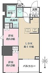 都営大江戸線 新御徒町駅 徒歩5分の賃貸マンション 12階2LDKの間取り