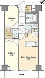 都営新宿線 曙橋駅 徒歩3分の賃貸マンション 5階2LDKの間取り