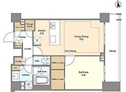 都営大江戸線 牛込柳町駅 徒歩5分の賃貸マンション 2階1LDKの間取り