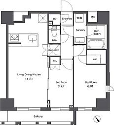 東京メトロ日比谷線 入谷駅 徒歩6分の賃貸マンション 3階2LDKの間取り