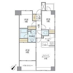 都営大江戸線 若松河田駅 徒歩4分の賃貸マンション 3階3LDKの間取り