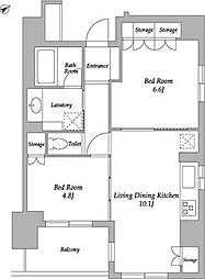 都営大江戸線 若松河田駅 徒歩4分の賃貸マンション 4階2LDKの間取り