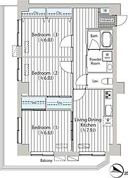 都営大江戸線 春日駅 徒歩5分の賃貸マンション 2階3DKの間取り