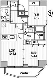 東京メトロ有楽町線 江戸川橋駅 徒歩1分の賃貸マンション 6階2LDKの間取り