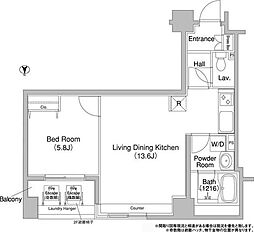 東京メトロ日比谷線 八丁堀駅 徒歩2分の賃貸マンション 5階1LDKの間取り
