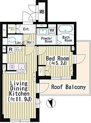 都営大江戸線 牛込柳町駅 徒歩5分の賃貸マンション 5階1LDKの間取り
