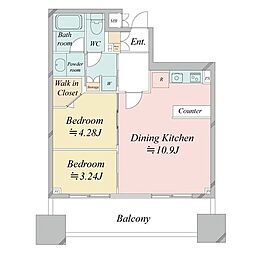 都営新宿線 市ヶ谷駅 徒歩1分の賃貸マンション 11階2LDKの間取り