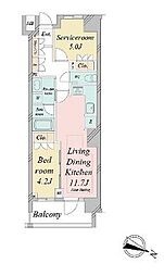 東京メトロ東西線 早稲田駅 徒歩7分の賃貸マンション 2階1SLDKの間取り