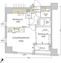 東京メトロ半蔵門線 水天宮前駅 徒歩3分の賃貸マンション 5階2LDKの間取り
