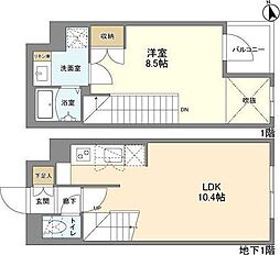 都営大江戸線 若松河田駅 徒歩5分の賃貸マンション 地下1階1LDKの間取り