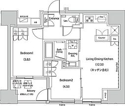 ザ・パークハビオ人形町レジデンス 2LDKの間取図画像