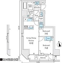 東京都台東区松が谷３丁目（賃貸マンション2LDK・14階・50.44㎡） その2