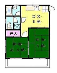 ハアラン矢坂 2DKの間取図画像