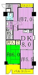 スカイハイツYOSHIMI 3DKの間取図画像
