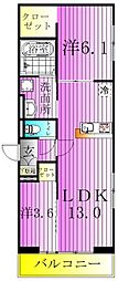 八潮市大字垳アパート 2LDKの間取図画像