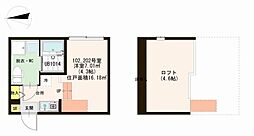 ハーモニーテラス足立 2階ワンルームの間取り