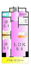 メイクスアート五反野 9階2LDKの間取り