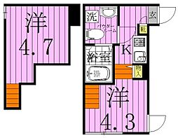 ハーモニーテラス足立 2階ワンルームの間取り