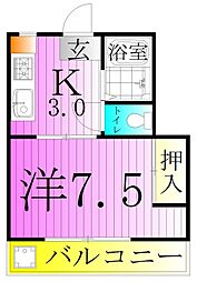 第一ジュネス倉田 3階1Kの間取り