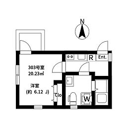 EXENTIA ROKUCHO 3階1Kの間取り