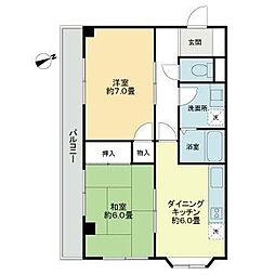 イーストリバー町屋 2DKの間取図画像