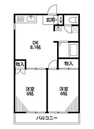 レナジア保木間 2DKの間取図画像
