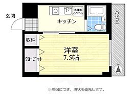ベルエール調布 1Kの間取図画像