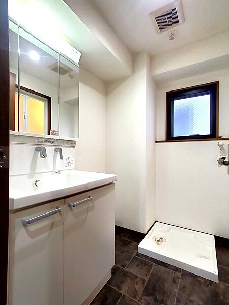 画像21:洗面所には洗面化粧台、洗濯機置き場があります。防水パンは備え付けです。