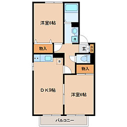 グレース・コート弐番館 2DKの間取図画像