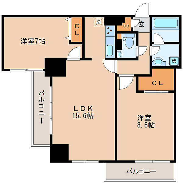 画像2:２ＬＤＫ、６８.８４平米。角部屋２面採光のお部屋になります。