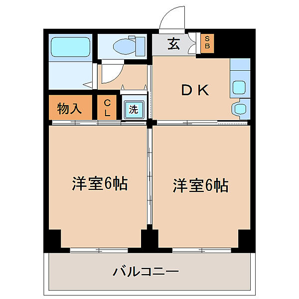 画像2:使い勝手の良い２ＤＫマンション。二人入居可能です。