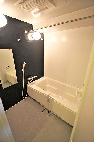 画像17:大きな鏡付の浴室は足が伸ばせる広々浴槽。