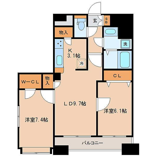 グランカーサ仙台五橋 ｜宮城県仙台市若林区清水小路(賃貸マンション2LDK・11階・61.56㎡)の写真 その2