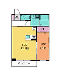 仙台市若林区二軒茶屋アパート 1LDKの間取図画像