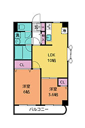 JR仙石線 福田町駅 徒歩9分の賃貸マンション 4階2LDKの間取り