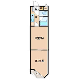 仙台市地下鉄東西線 卸町駅 徒歩8分の賃貸マンション 4階2Kの間取り