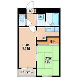 プランドビル木町 2Kの間取図画像