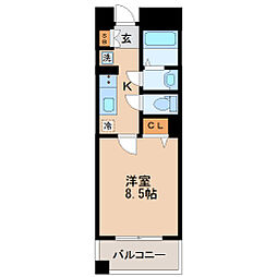 パークフラッツ五橋 1Kの間取図画像