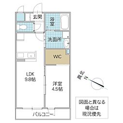Olive 205号室 2階1LDKの間取り